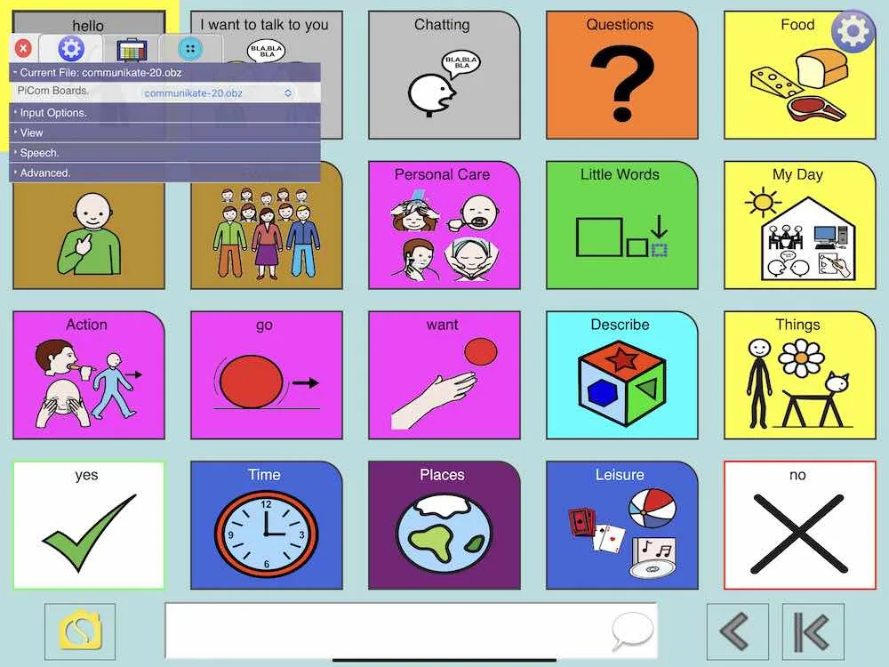 PiCom showing the CommuniKate 20 board with the message bar at the top