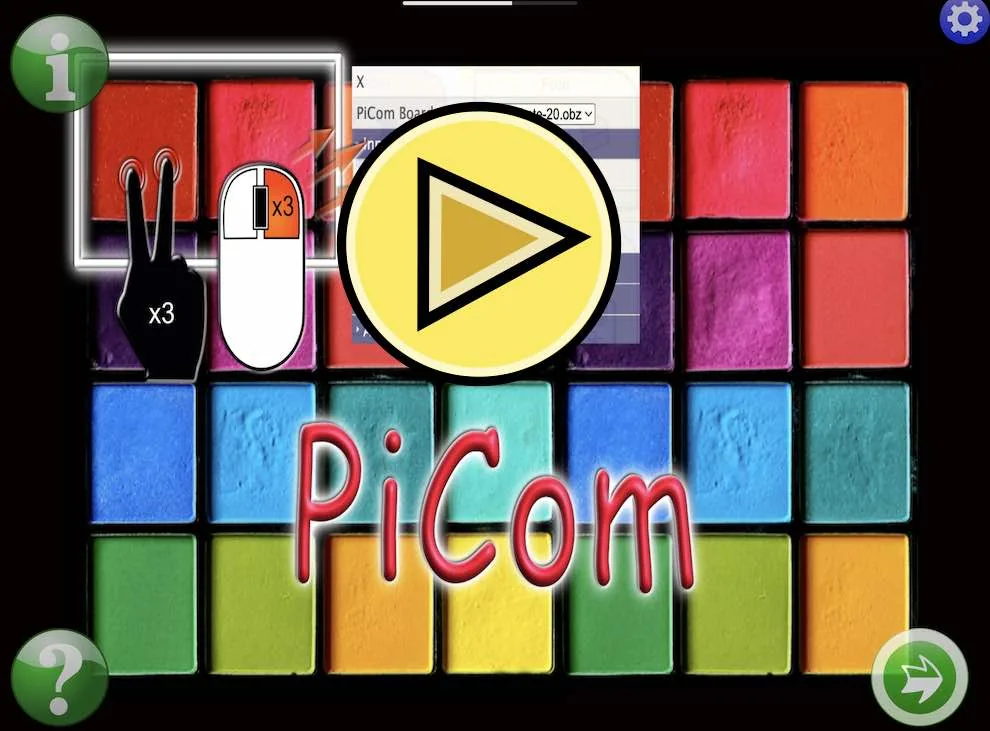 The PiCom Live start screen with the green Go arrow and the Settings button